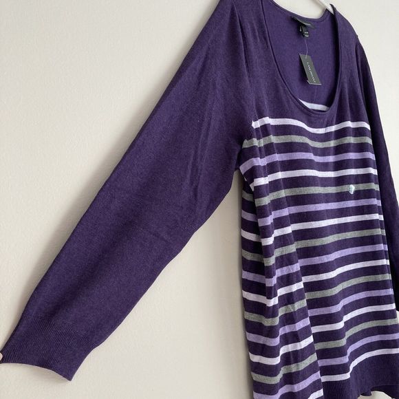 Lane Bryant Womens Plus Size 22/24 Purple Striped Sweater Tunic Scoop Neck - Picture 5 of 7